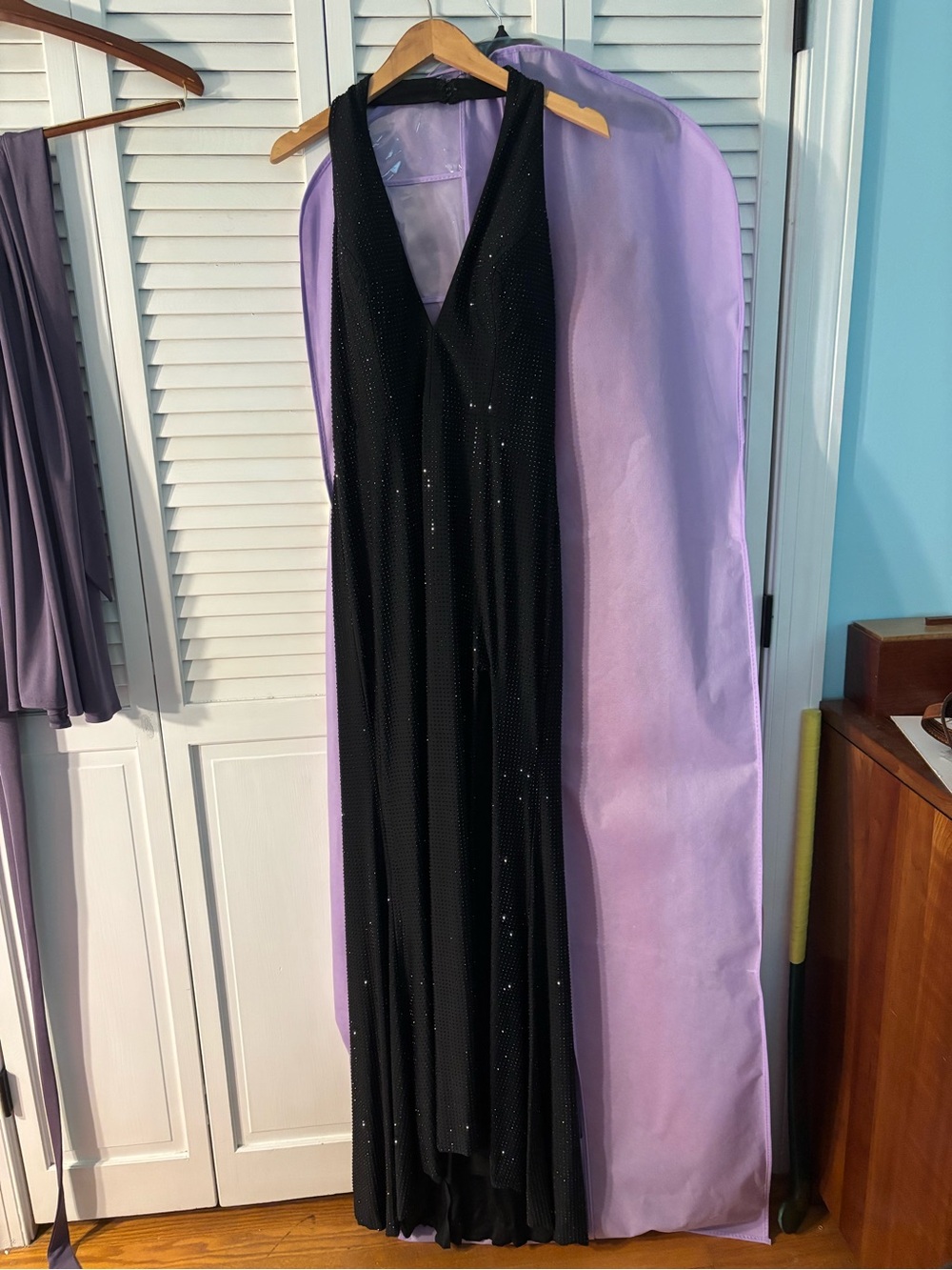 Portia and Scarlett Black Sparkle V-Neck slit Prom Gown
